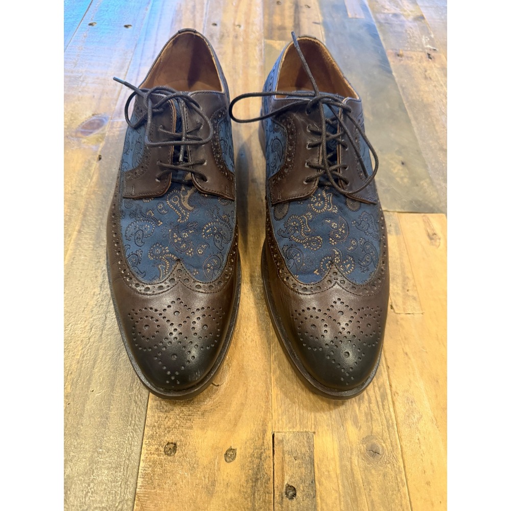 Taft Jack Shoe Eden Brown Leather Blue Paisley Wingtip Oxford Mens Dress Shoes